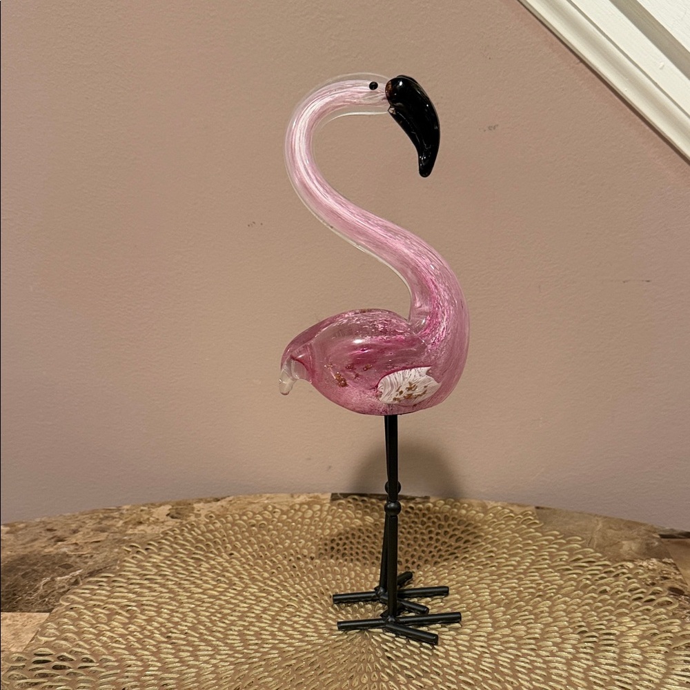 Pink Glass Flamingo Sculpture